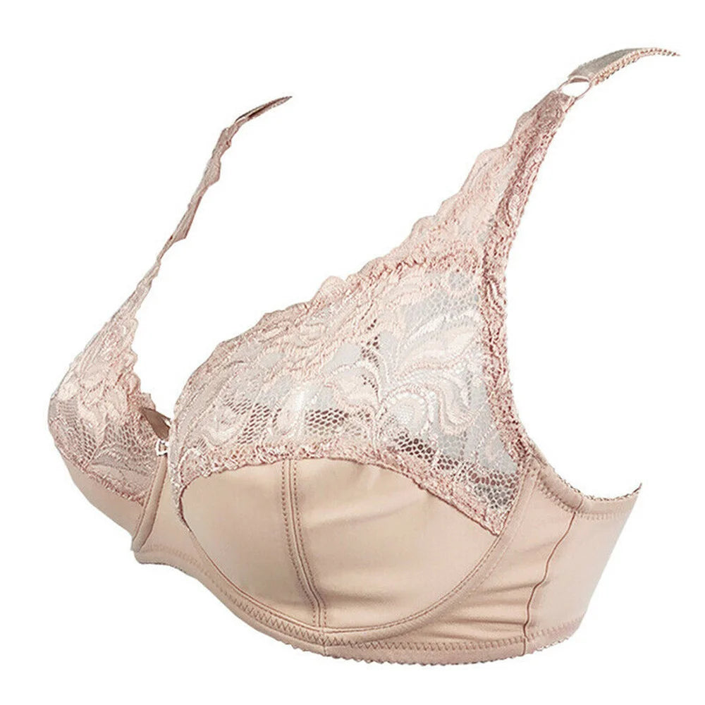 BCHRAYIUP Women's Underwired Non Padded Bra Sexy Sheer Lace Plunge Soft Cups Comfort Bra 34 36 38 40 42 44 B C D E