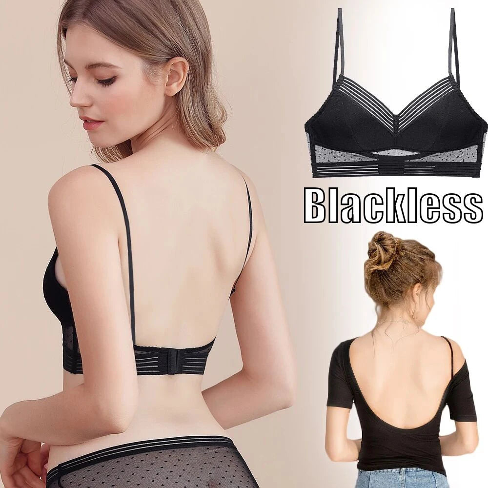 Low Back Bras For Women Seamless Invisible Backless Bra Polka Dot Mesh Bralette Ladies Wireless Brassiere