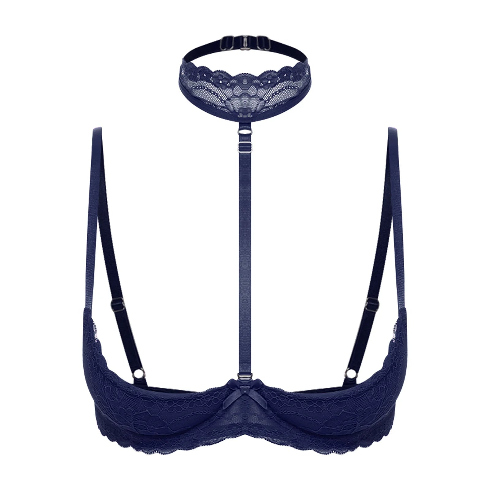 Women Sexy Open Cup Lace Padded Bra Push Up Underwired Halter Chest Brace Bralette Balconette Exotic Lingerie Nightwear Clubwear