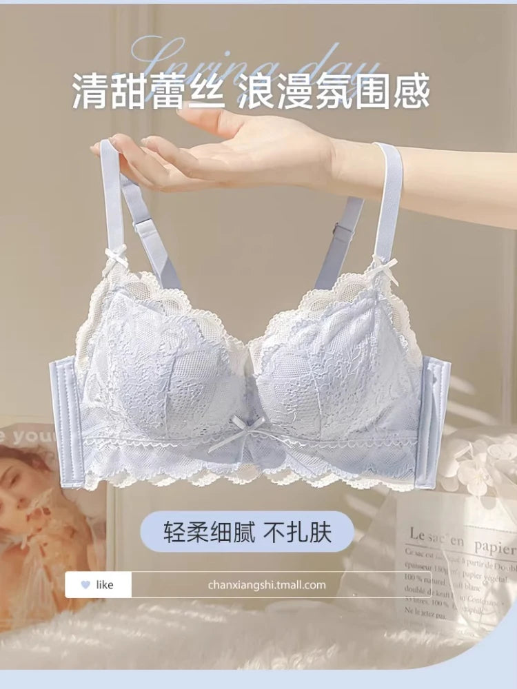 Comfortable Push Up Bra, Kawaii Japanese Lingerie for Small Breasts with Padded Inserts, Sexy Lace Bralette Enhance and Support