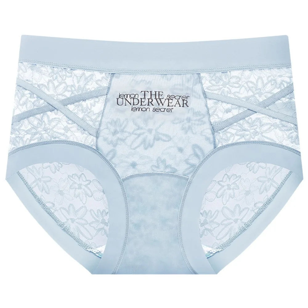 Lingerie French Style Lace Briefs Mesh Patchwork Satin Silk Panties Low Waist Transparent Lace Underwear Women Gifts