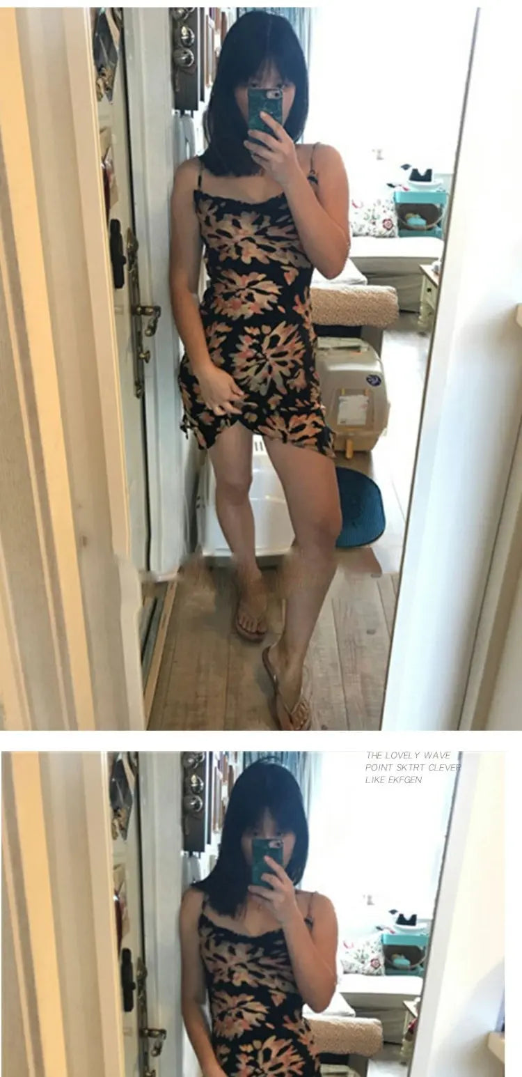 Naturaleye Sexy Backless Elastic Printed  Skirt Dress Women's Short Dress Summer 2025 New Style No Sleeve Ultra Short