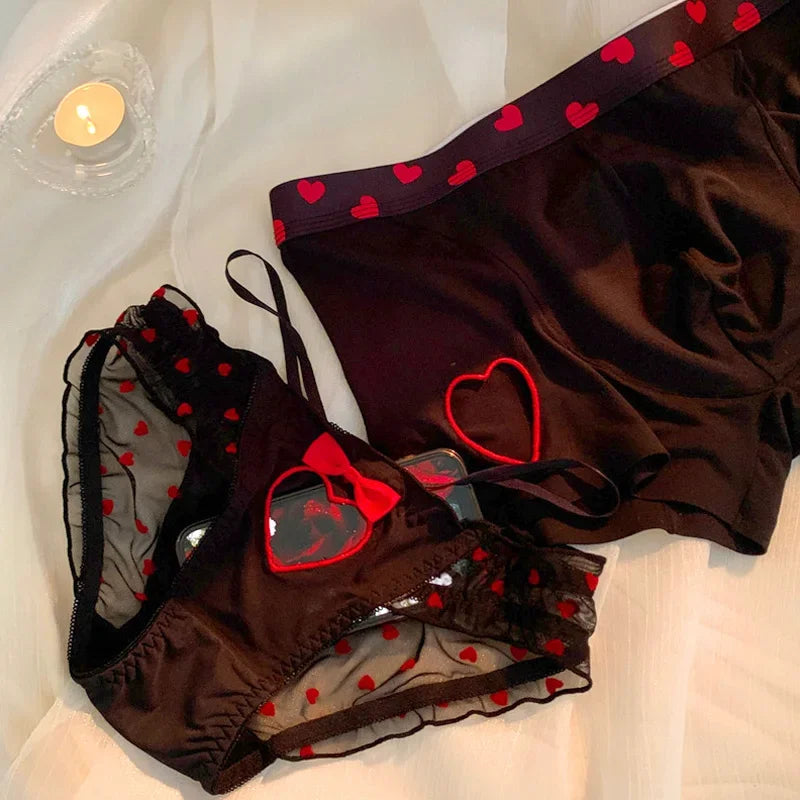 Lovers Fun Lingerie Sexy Couple Underwear Set Heart Lace Panties for Lover Modal Underpants Couple Men Shorts Women Briefs New