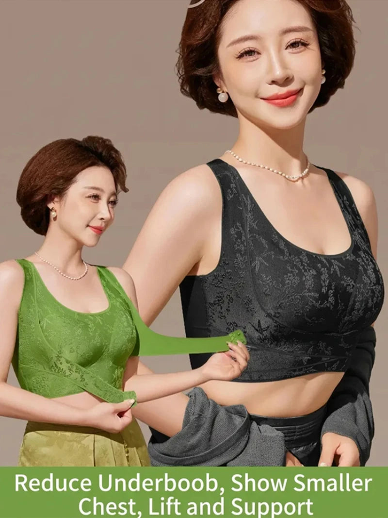 Embossed Floral Tank Bra Women’s Seamless Wirefree Bra Side Buckle Push Up Anti-Sag Comfort Everyday Underwear