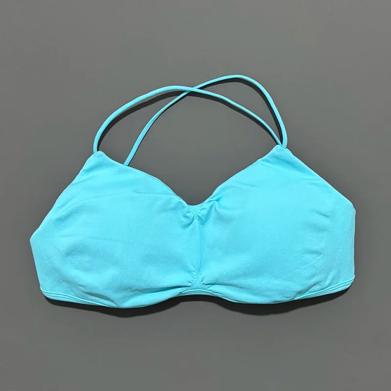 Women Halter Sports Bra Breathable Soft Comfortable Strappy Backless Medium Support Removable Pads Gym Fitness Athletic Bras