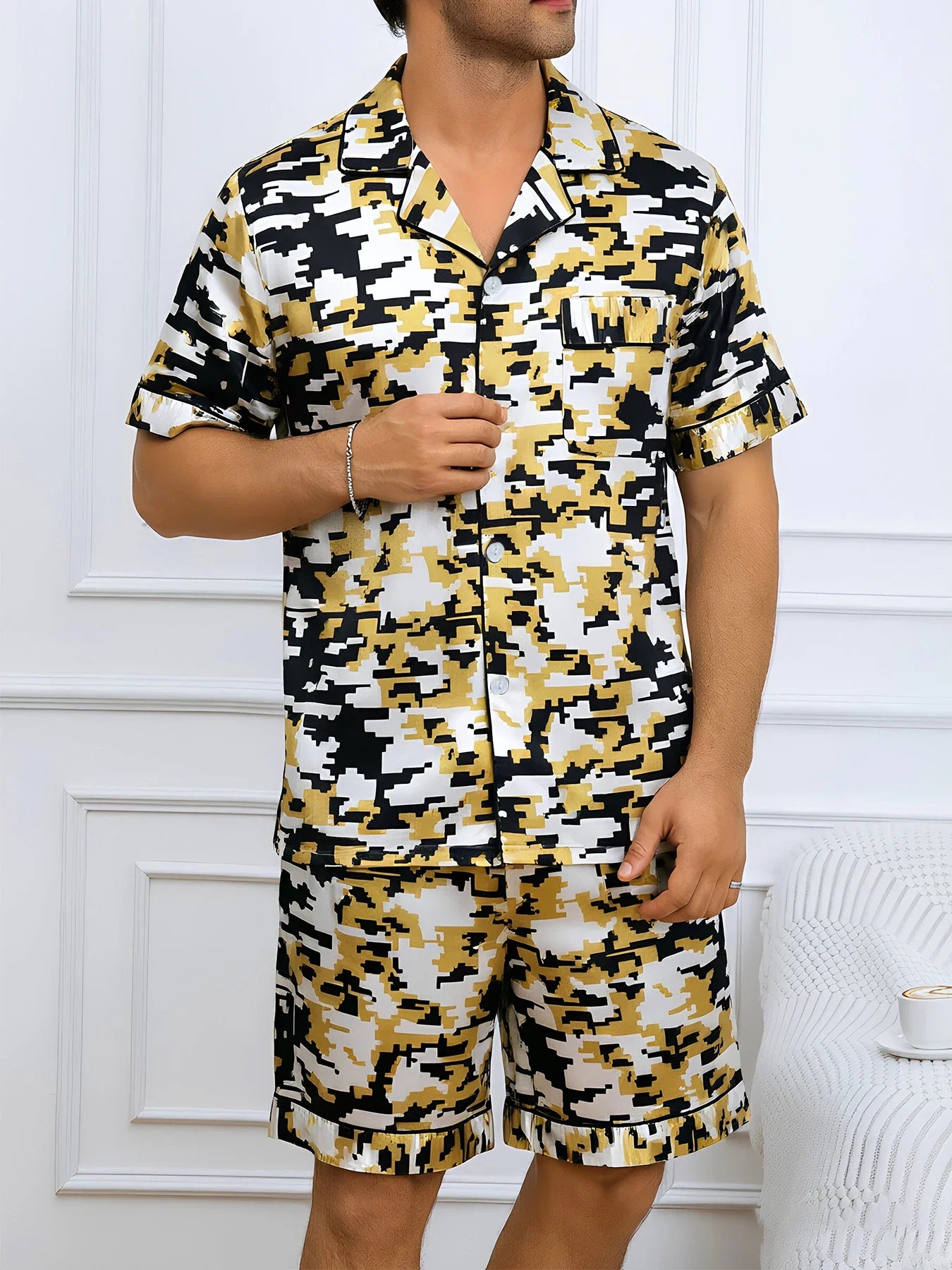 Men's Pj Sets Design Short Sleeve Pajama Set Soft Comfortable Sleepwear for Summer Lightweight Homewear Lougewear