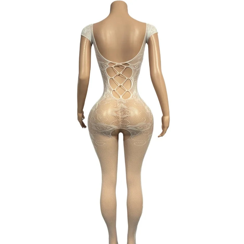 Lingerie Set for Women Lace Transparent Bodystockings Sexy Costumes Crotchless Sleepwear Female Sex  Babydoll Dress