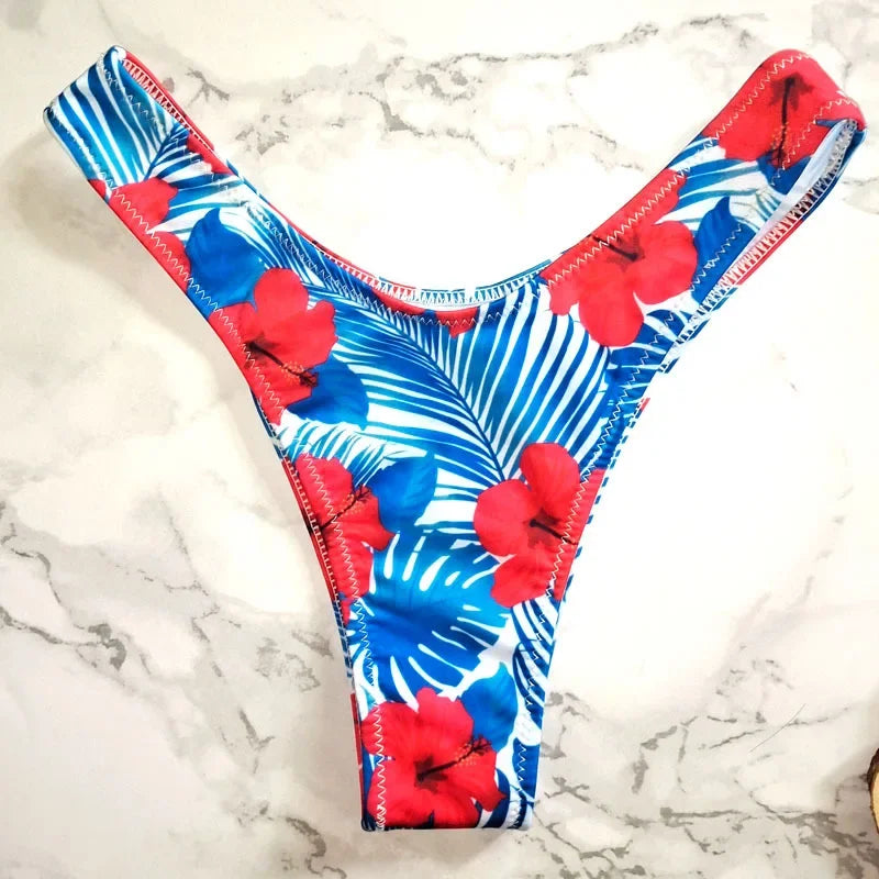 New Floral Print Brazilian Bikini Bottom Women's Swimwear High Waisted Sexy V Thong Swimsuit Bathing Suit Women Swimwear Women