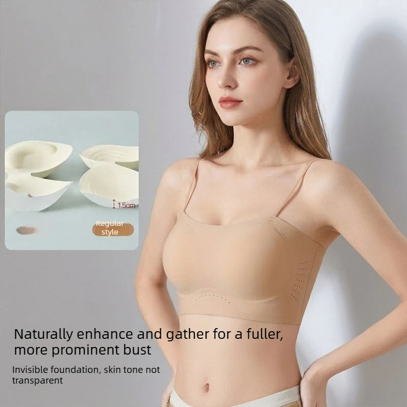 Women Push Up Bra Thin Strap Seamless Backless Bandeau Camisole Summer Padded Jelly Wire Free Comfortable Daily Bra