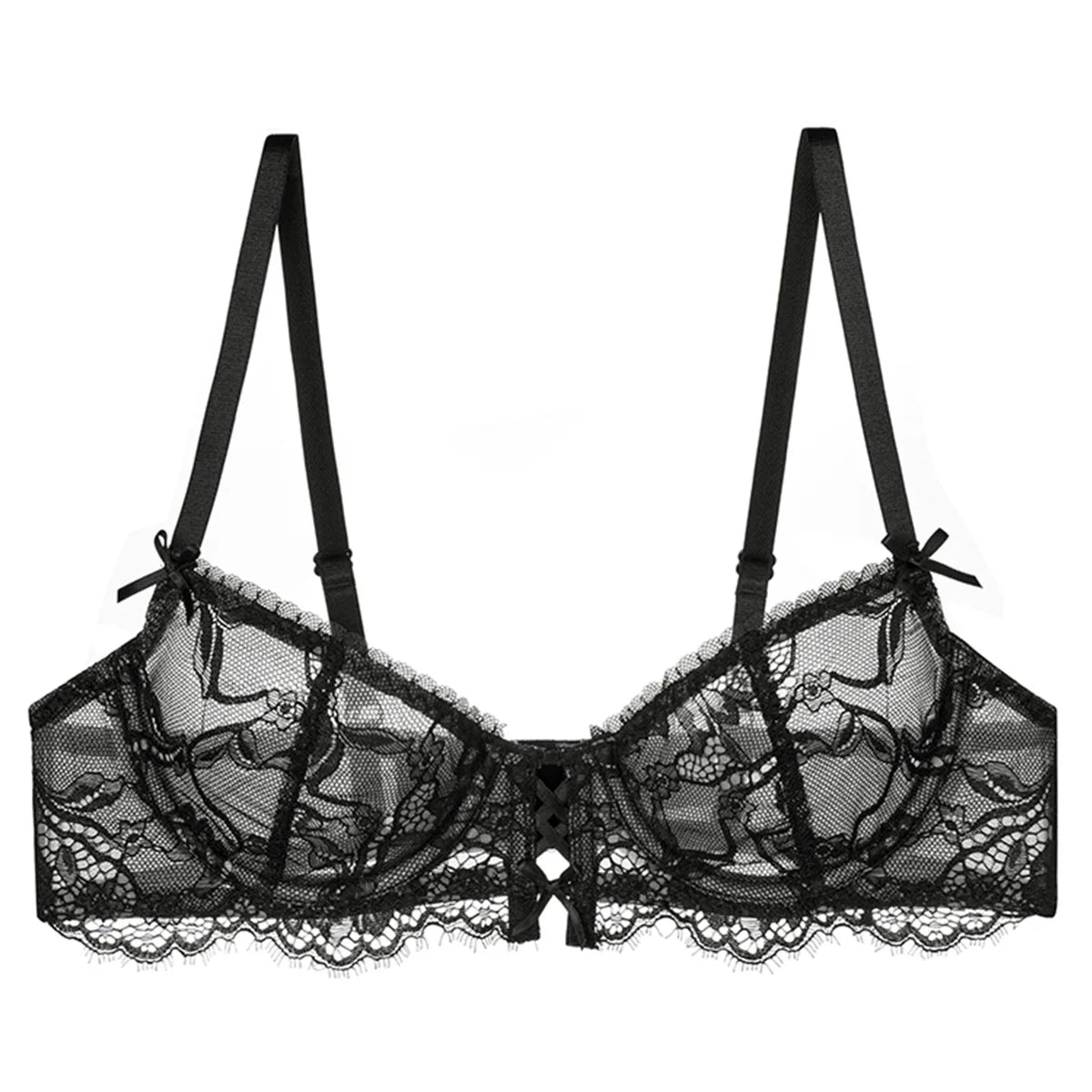Women Sexy Bra See Through Lace Lingerie Bow Lace Embroidery Underwear Daily Female Bra