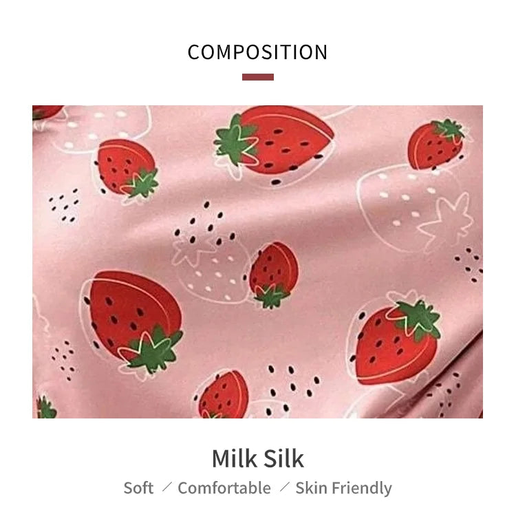Pajamas Set for Women Breathable Cherry & flower Print Sleepwear Comfy Camisole Top and Shorts Pyjama Home Loungewear for Ladies