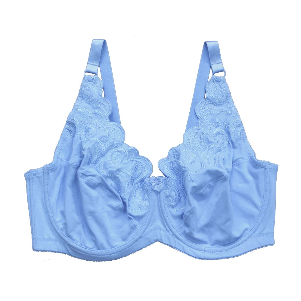 Women's Underwear Full Coverage Bras Plus Size Brassiere Embroidery No-padded  Underwire Bralette  36-46C/D/DD/DDD/E/F/G