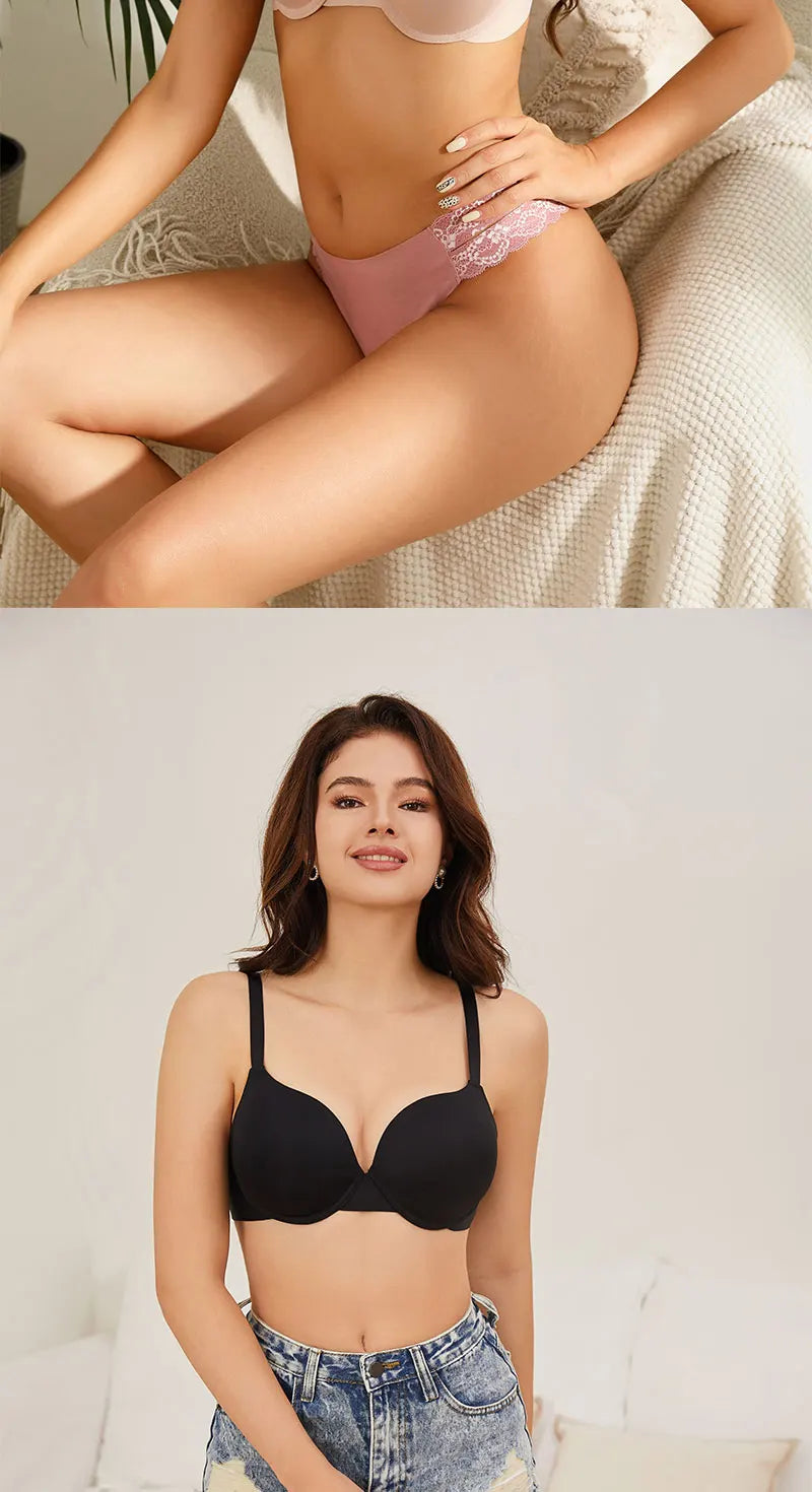 2Pcs/Set Comfortable Adjustable Push Up Bra Shockproof Lingerie Wireless Deep V Bra Anti-sagging Brassiere for Women Summer Bras