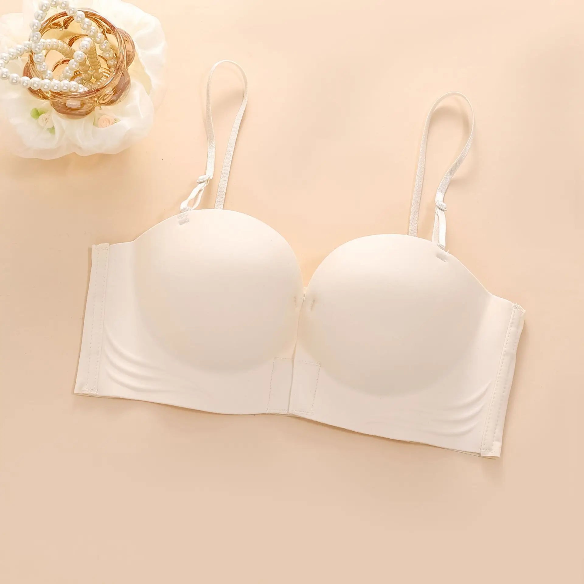 Women's Push-up Strapless Bras Front Buckle Brassiere Sexy Girls Small Chest Underwear Breathable Gathered Bralette Lingerie