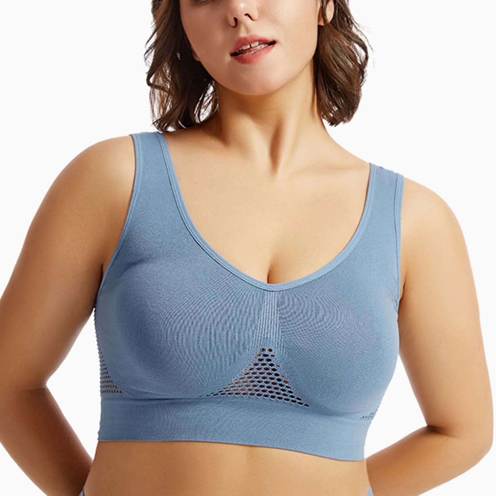 Breathable Sports Bra Top Fitness Women Brassiere Removable Padded Sport Bra Running Gym Seamless Push Up Bras