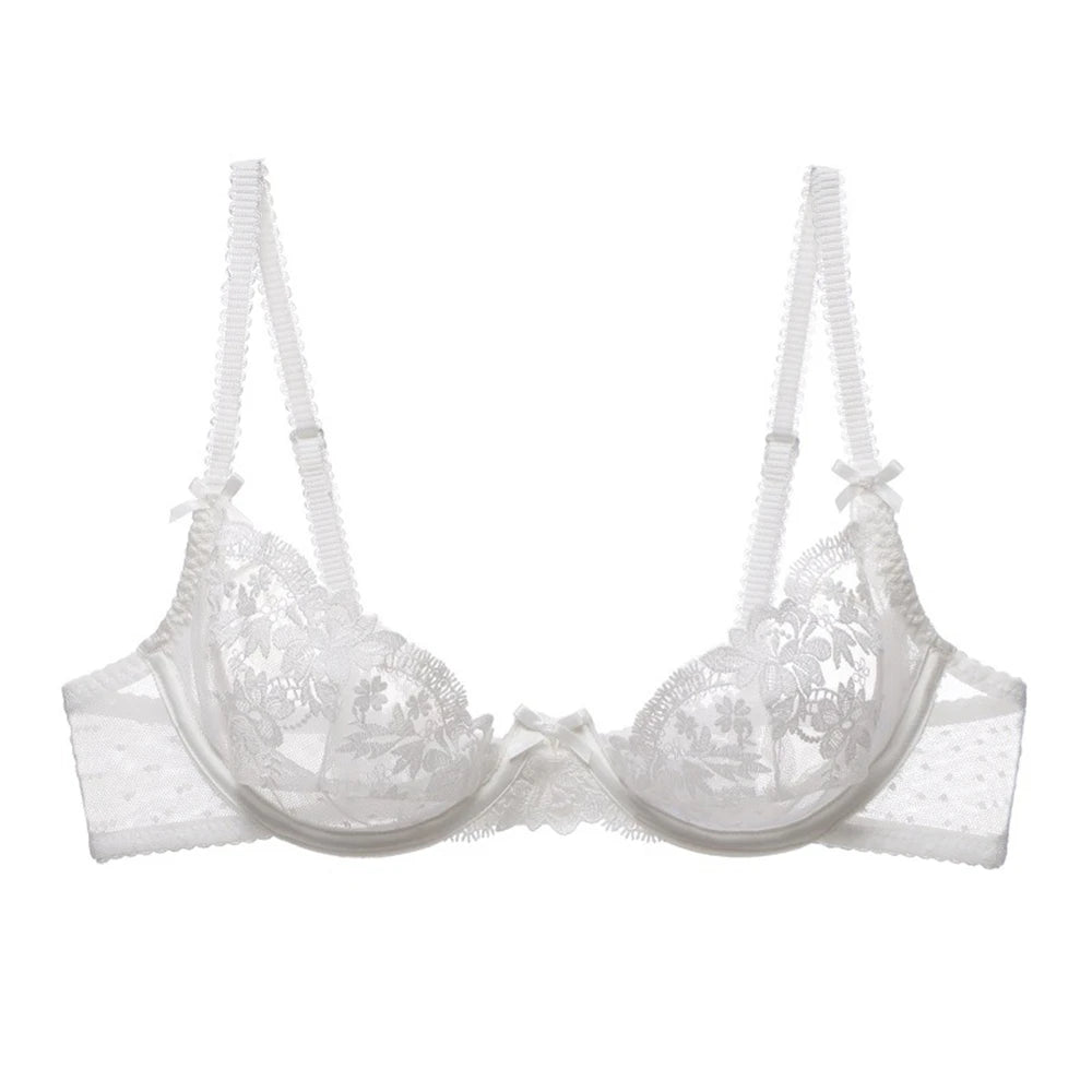 Sexy Women Full Lace Seethrough Bra Thin Underwear Hollow Out Brassiere Lingerie Exotic Nightclub Open Cups Embroidery Brassiere