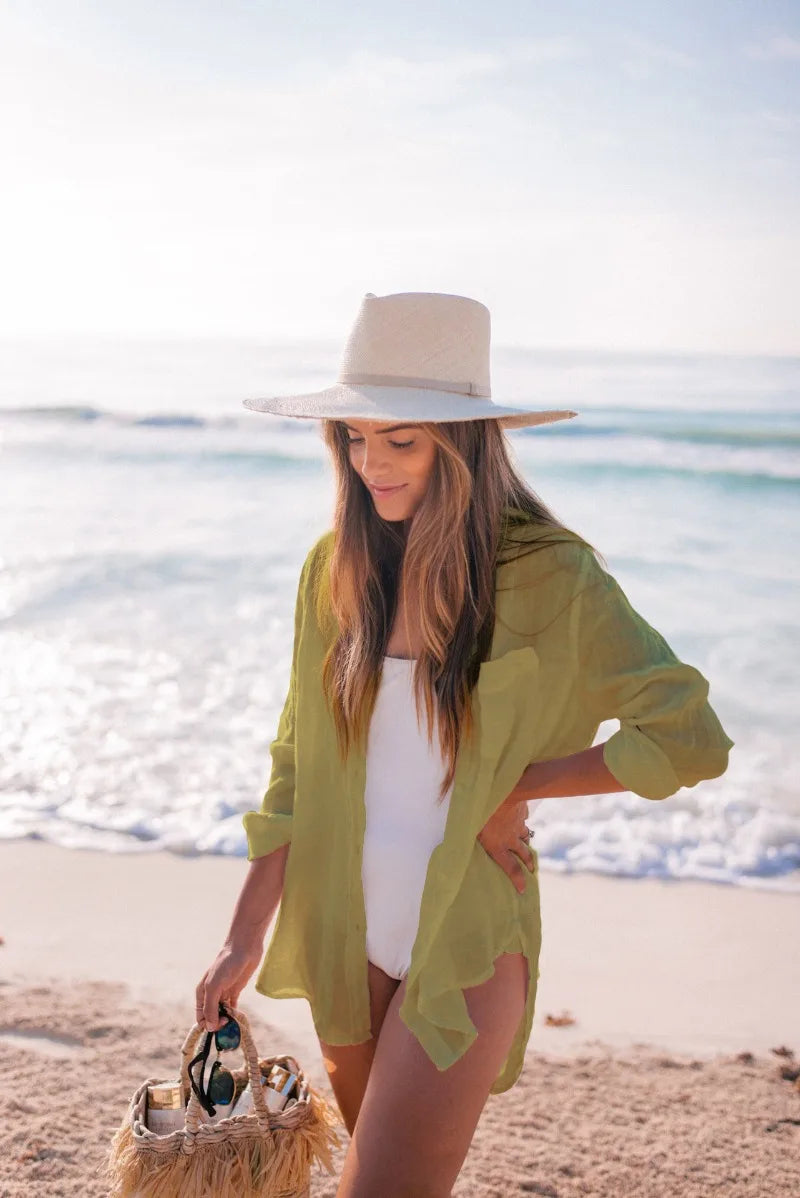 Beach Coverup for Women, Swimsuit Coverup Long Sleeve, Linen Bikini Cover Up Shirt, Bathing Suit Cover Ups for Pool