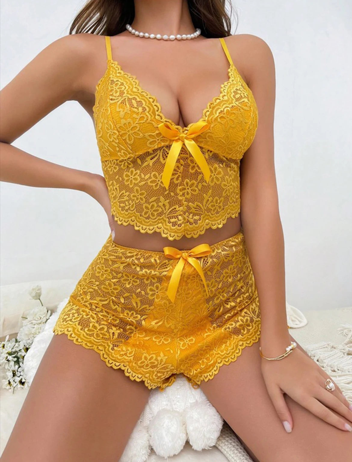 Lace Lingerie Set For Women   Comfortable Strappy Short Pajamas   Sleepwear    Home Wear.
