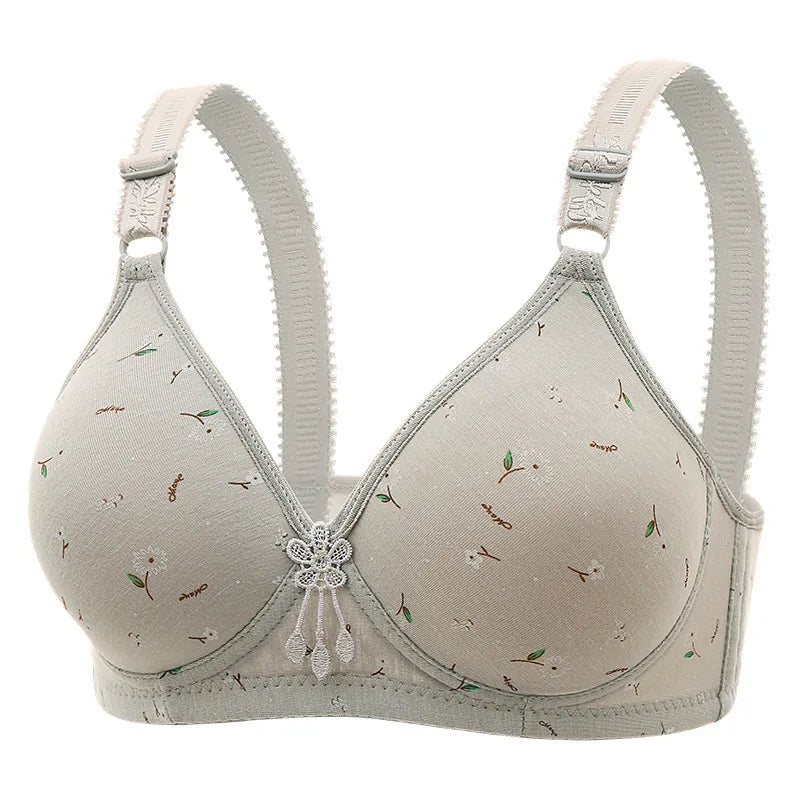Large and Thin Underwire Bra Without Steel Ring Comfortable Gathering and Breathable Bra for Middle-aged and Elderly Mothers