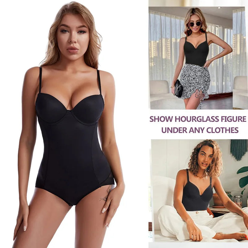 Shapewear Bodysuit for Women Slimming Body Shaper Waist Trainer Sexy V Neck Underwire Bra Jumpsuit Tummy Control Smooth Bodywear