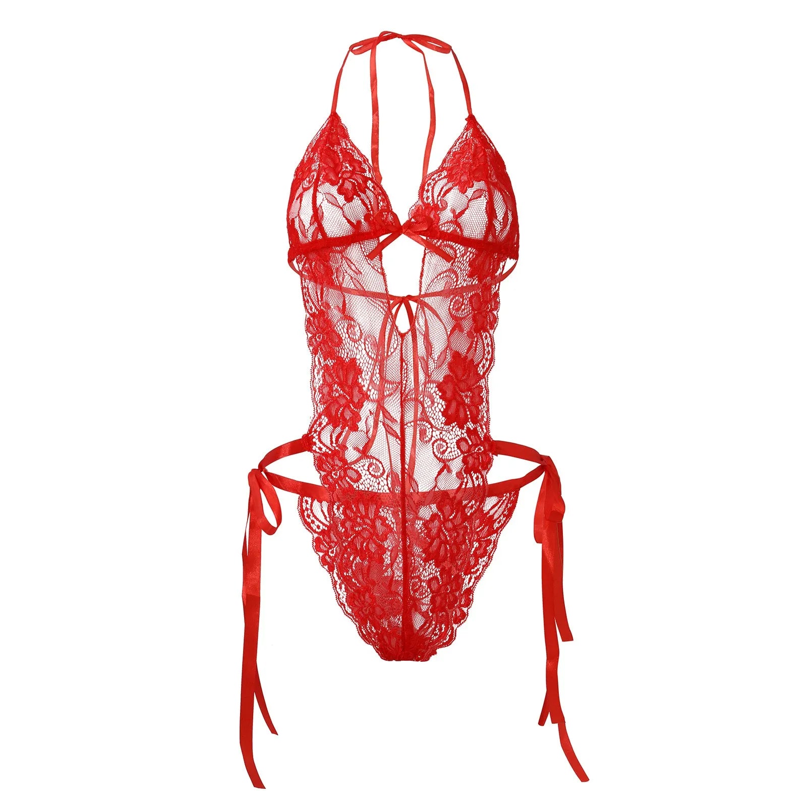 Sexy Bodysuits Women Lace Lingerie For Sexy Backless Solid Color One-Piece Bodysuit Strappy Halter Erotic Costume Teddies
