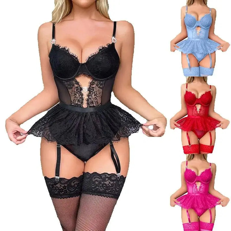 Hot Erotic Lingerie Sets See-Through Lace Underwear Sissy Bra Transparent Bilizna Sexy Costumes Garter Porn Sex Outfit