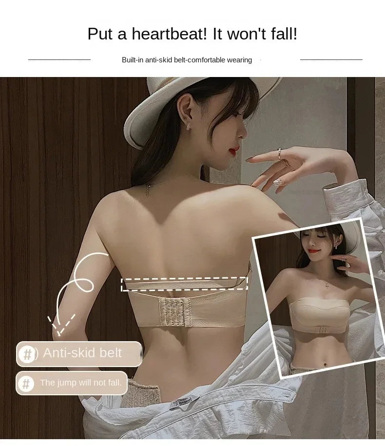 Strapless Women's Underwear Non-slip Gathered Small Chest Tube Top Beautiful Back Invisible Anti-light Wedding Women's Bra