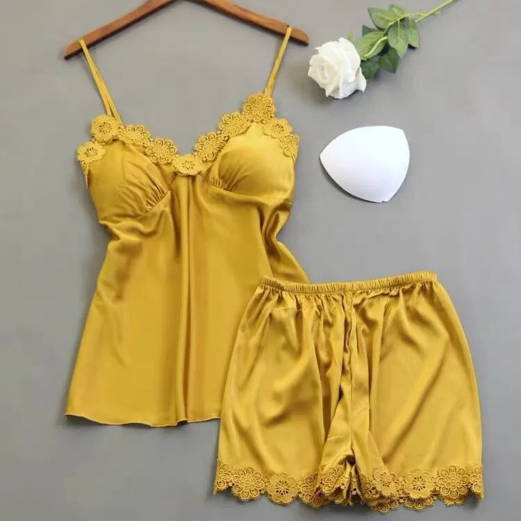 Women's Sleepwear Set Faux Silk Fabric Breathable Black Two-Piece Pajamas Comfortable Fashionable Home Clothing Soft Material