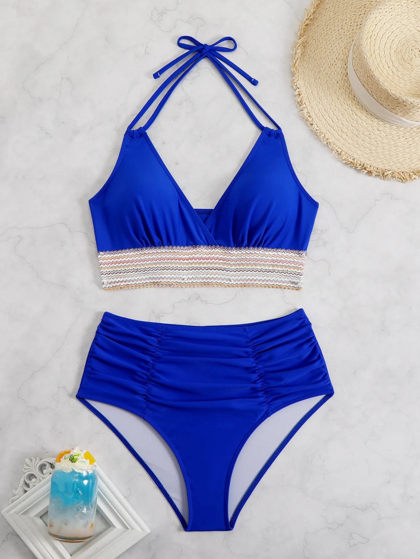 Black Halter Neck Bikini Navy Blue High Waisted Bikinis Olive Green Ruched Waist Swimwear Cropped Top Two Piece Swimsuit