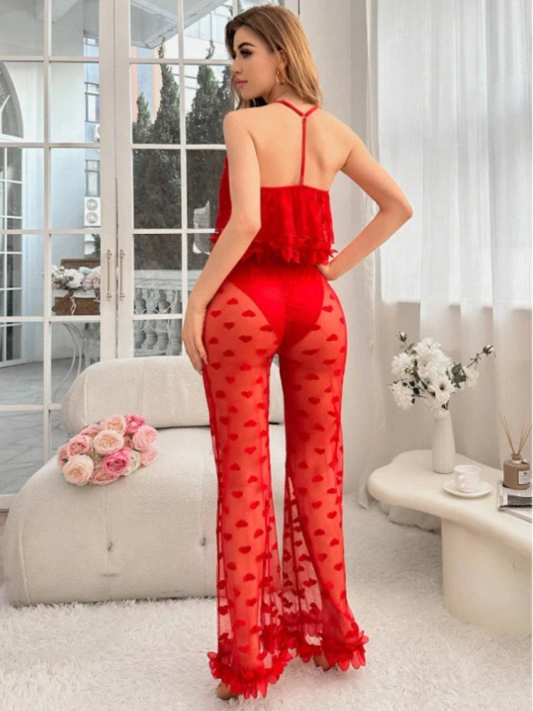 Sexy Lingerie Sets  with See-through Lingerie  2-piece Pajama Set for Home Wear   Women's Summer Sexy Pajamas Set  Corset Mujer