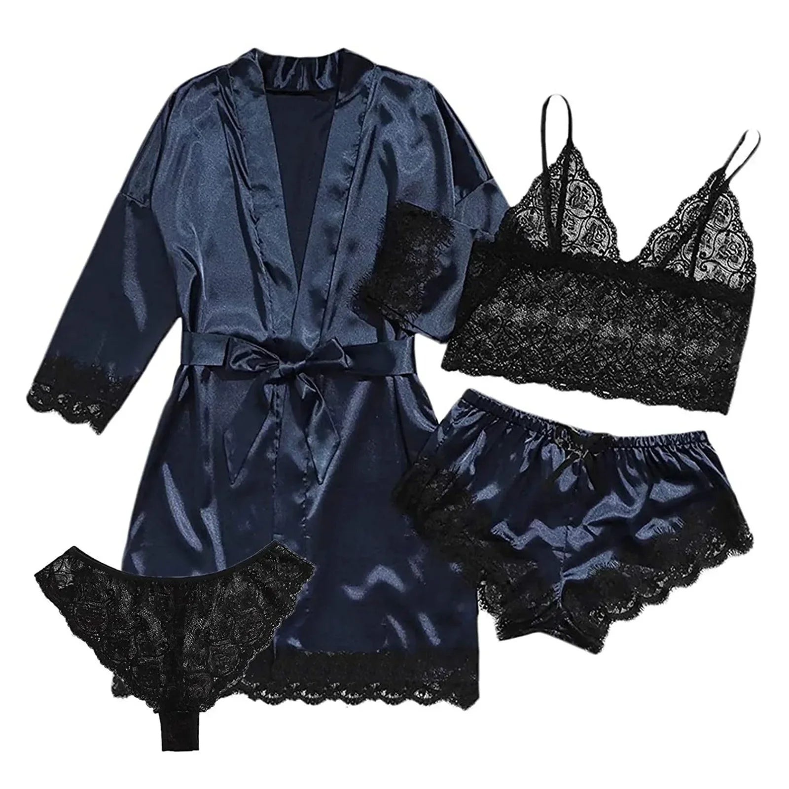 Spring and Autumn Women's Sexy High-quality Lace Camisole Pajamas Soft Comfortable Breathable and Comfortable 4-piece Set