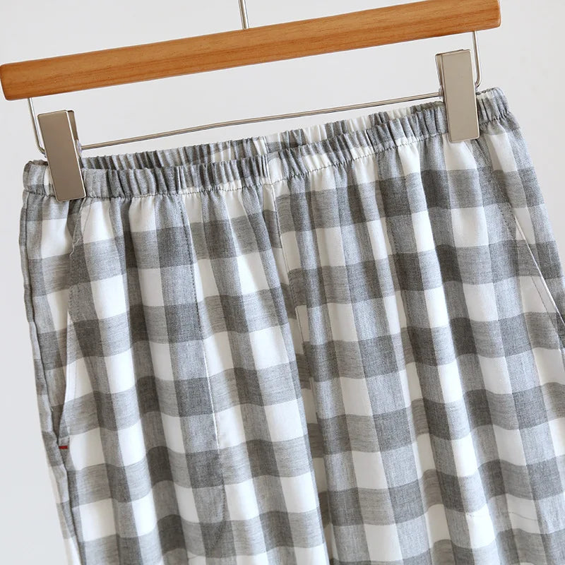 2026 Japanese Style Men's Cotton Pajama Sets Plaid Long Sleeve Trousers Sleepwear Sets Men Double-layer Cotton Homewear Lounge