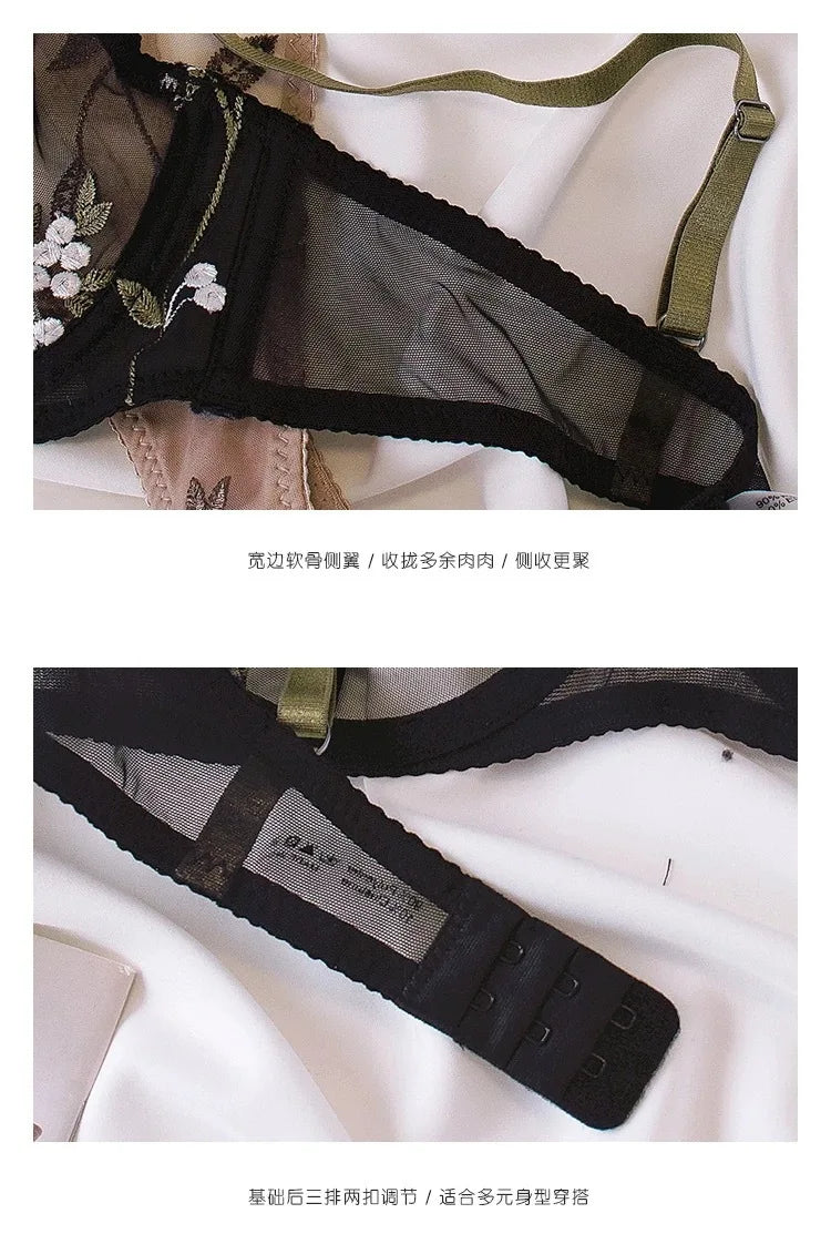 Elegant Summer Lace Bra Sheer Embroidered Comfortable Support Anti-Sag Full Coverage Modest Design & Women Large Chest Minimize