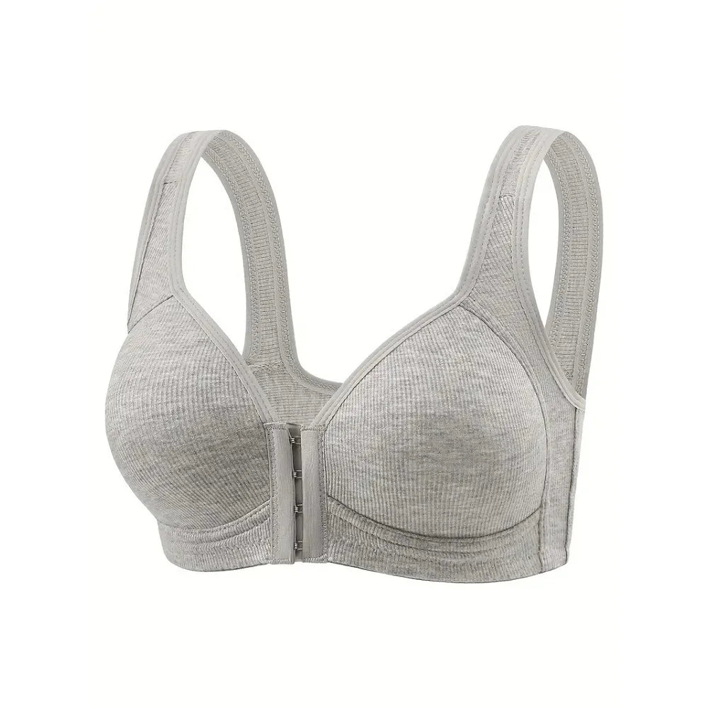 Women's Bra Wire-Free Front Closure Solid Color Full Coverage 3D Cups More Considerate for Middle-Aged And Elderly Individual