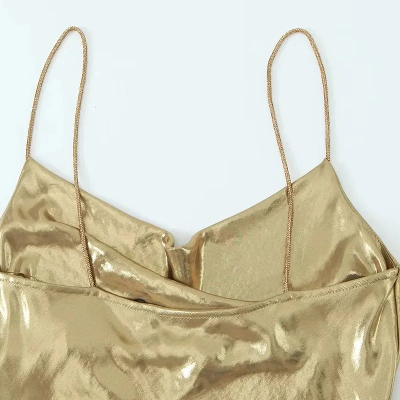 MUJER Slip Dress Women Glitter Backless Short Dresses for Women 2025 Sexy Gold Silver Dress Prom Gala Party Mini Dresses Woman