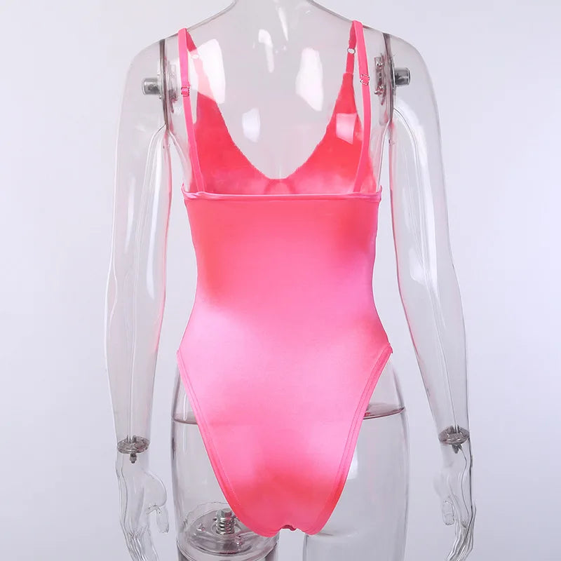 Skinny Sexy Bodysuit Lingerie V-neck Body Feminino Bright Silk One-pieces Tops Women Rave Outfit Sleeveless Lenceria Femenina