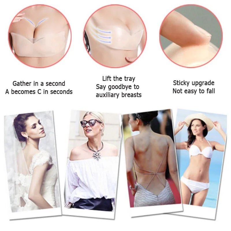 Reusable Invisible Push Up Bra Strapless Bras Silicone Self Adhesive Bras Nipple Cover Big Breasts Gathered Bralettes