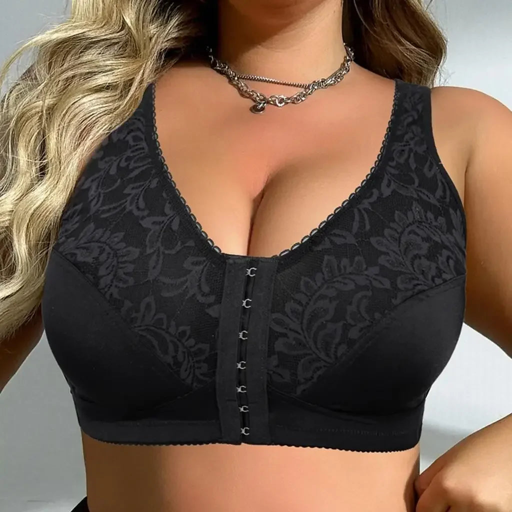 7 Hooks Front Closure Unlined Thin Comfort Bra Plain Floral Undewear Full Cup Minimizer Wireless Lingerie 0XL-5XL