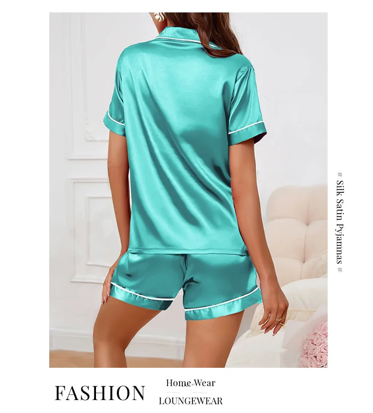 Women's Pajamas Set Summer Short Sleeve Button Down Top & Shorts Two-piece Pj Sets Sleepwear Loungewear Pyjama Femme Nightwear