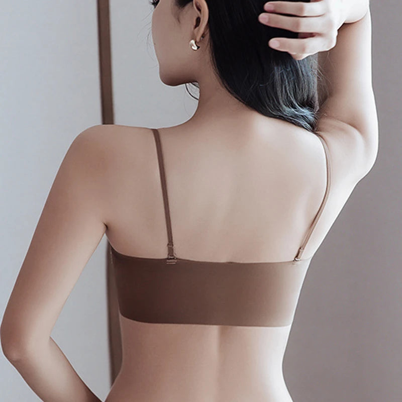 Women's Push-up Strapless Bras Front Buckle Brassiere Sexy Girls Small Chest Underwear Breathable Gathered Bralette Lingerie