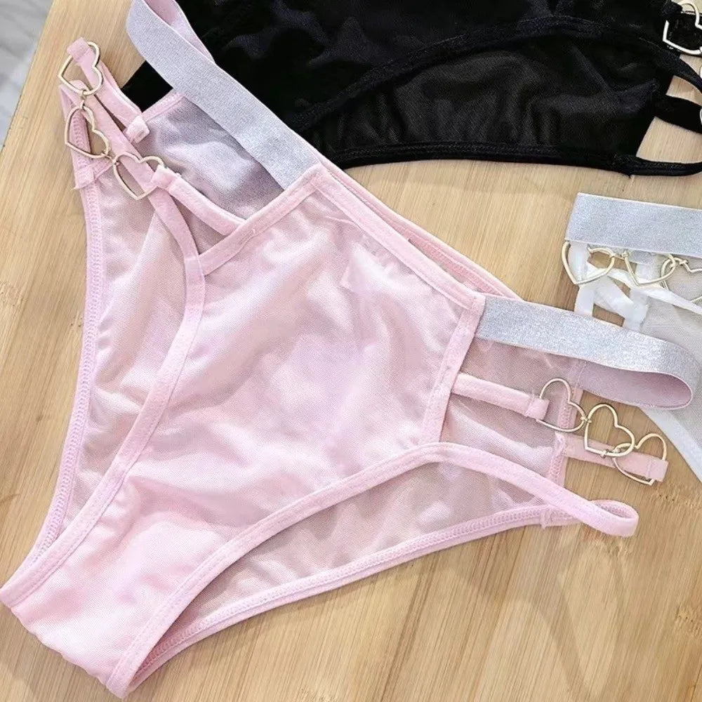 Lingerie Low-rise Women Underwear Glitter Strap Hollow Out Seamless Briefs Mesh Transparent Ladies Panties Gift