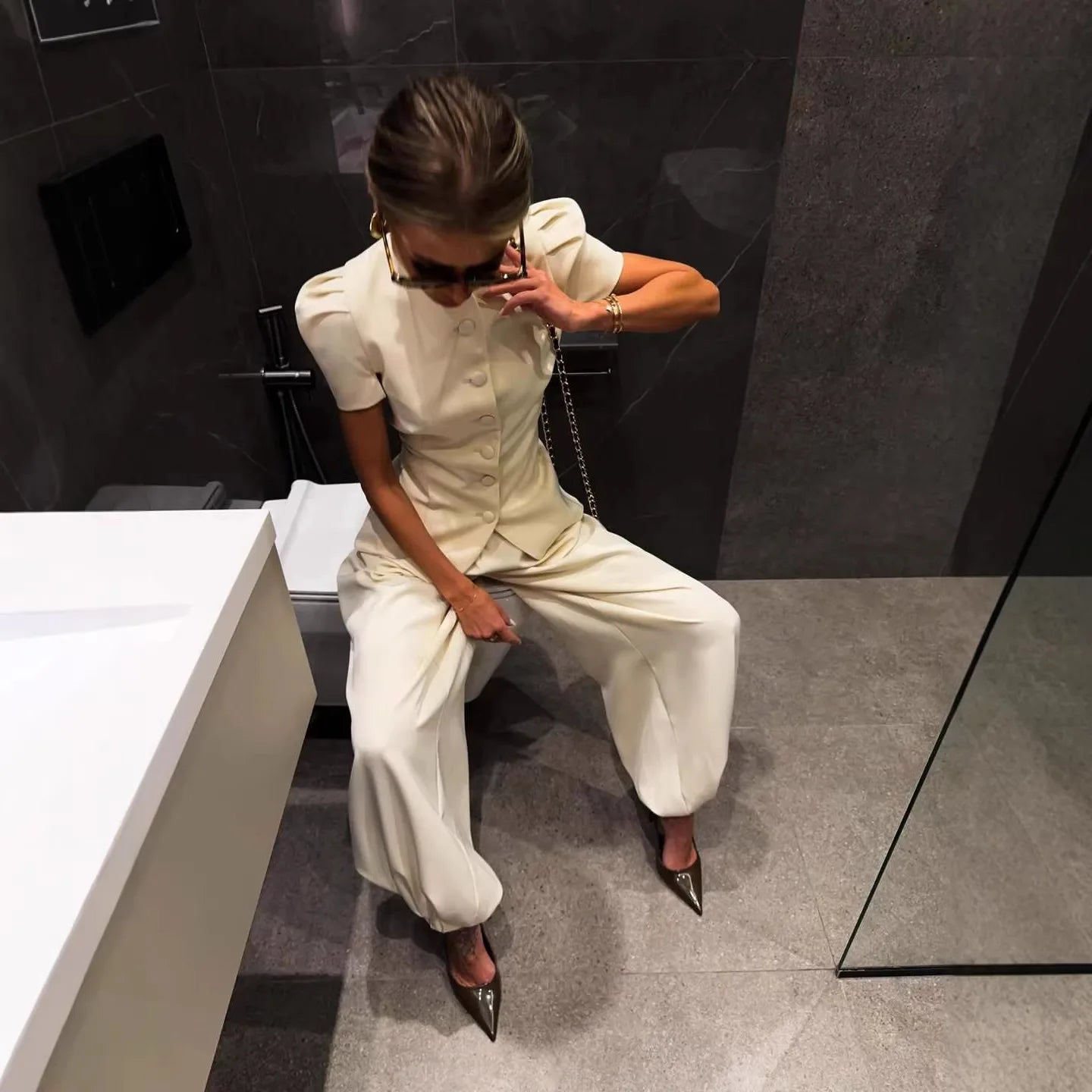 Women's Matching Sets 2026 New Fashion Elegant Jacket Top Loose High Waist Casual Trousers Women's Lingerie Sets 2 Pieces Set