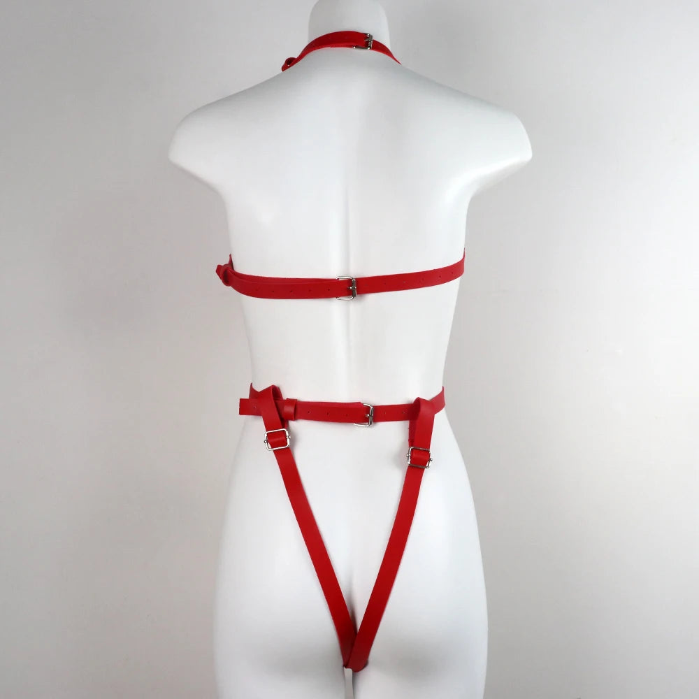 PU Leather Erotic Lingerie Sexy Garter Intimate Women's Harness Bra Gothic Clothes Halter Underwear Rave Fetish Stocking Belts