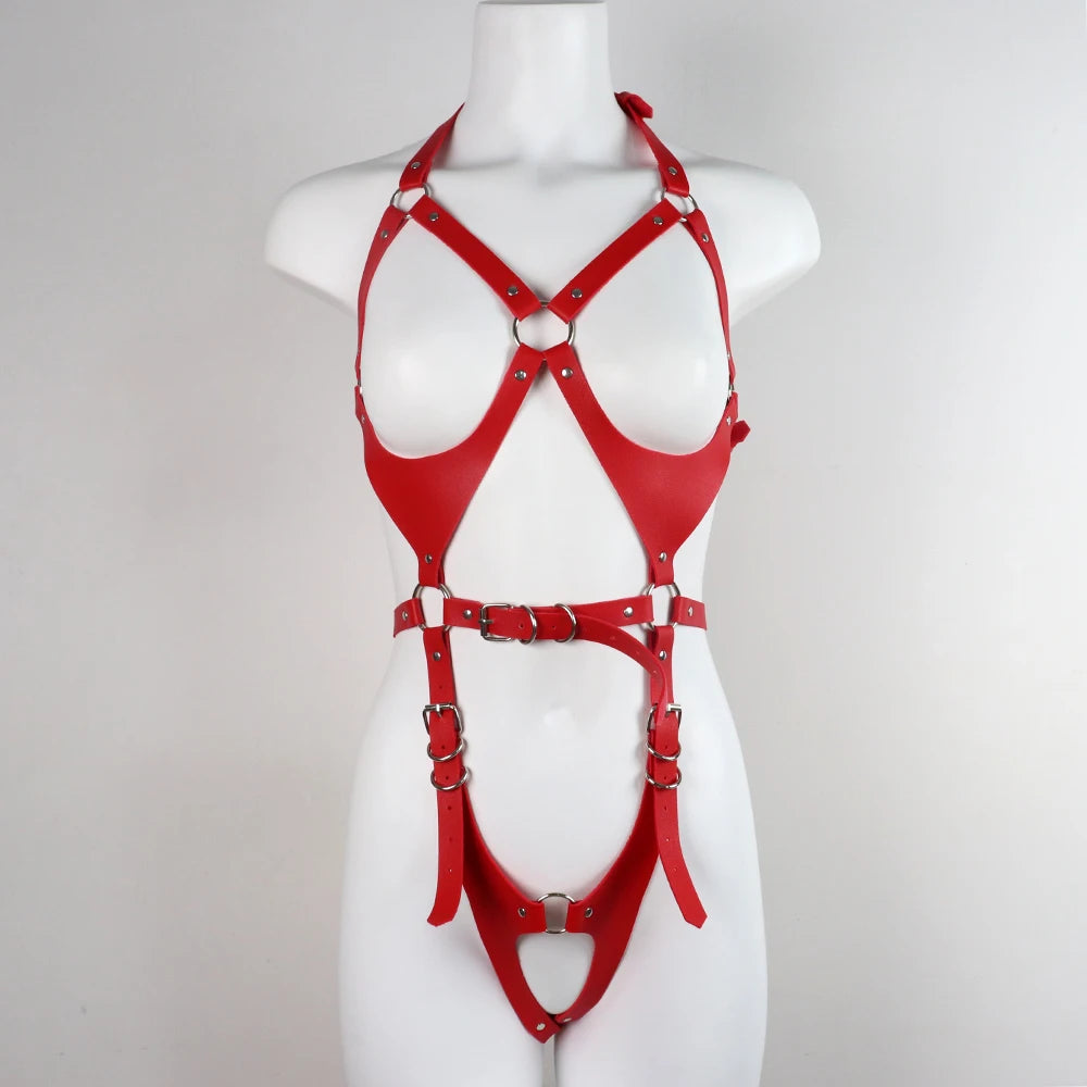 PU Leather Erotic Lingerie Sexy Garter Intimate Women's Harness Bra Gothic Clothes Halter Underwear Rave Fetish Stocking Belts